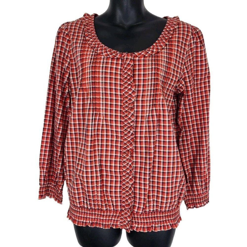 Denim & Supply Ralph Lauren Long Sleeve Plaid Blouse S Red Button Front Cotton